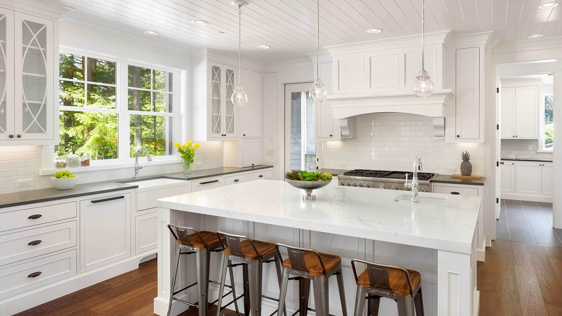 Modern renovated kitchen with a Classic Series Double Hung Window above the kitchen sink.