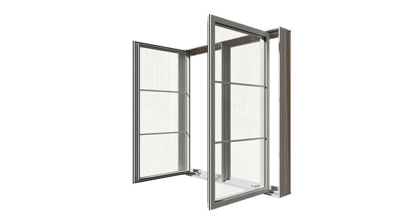 An open RevoCell® Casement Window from the side.