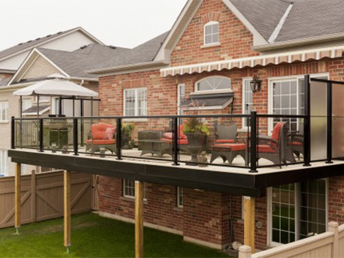 black railing with glass on patio