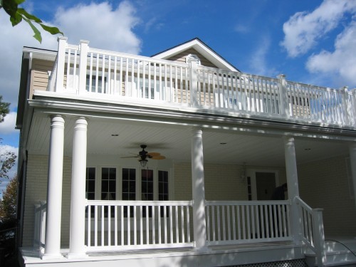 close up of white railing on upper deck