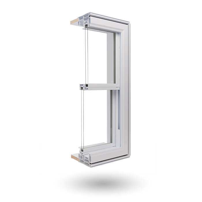 A Nordik brand Double Hung Window opened up to showcase it's features.