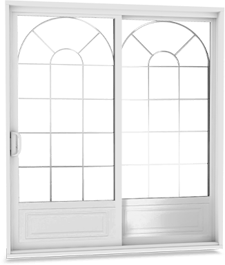 White patio doors with garden grilles on the glass.