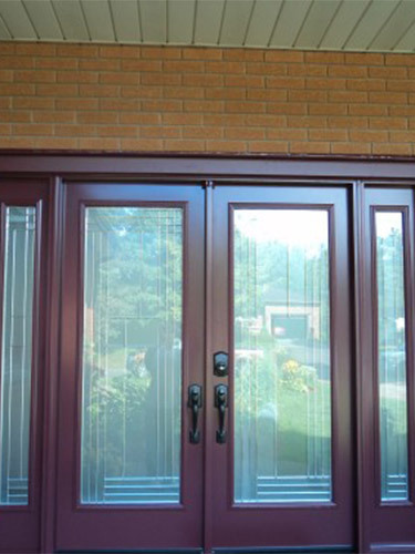 maroon double steel doors