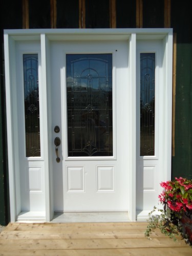 white steel door with side windows