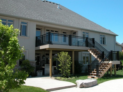 black railing with glass barriers