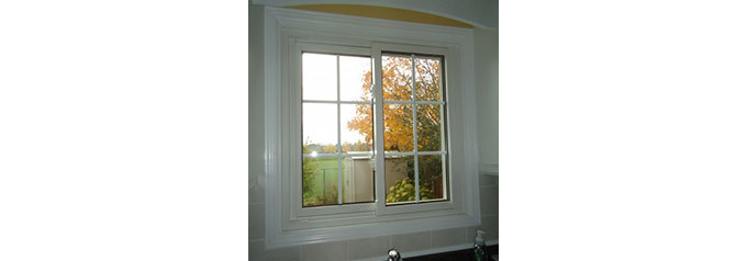 small slider window with white trim