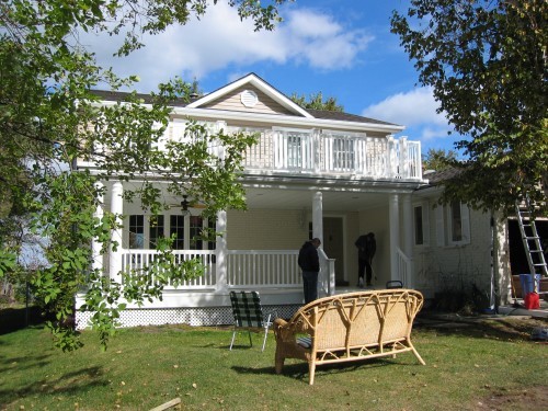 white railing on upper deck