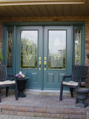 dark green double steel entry doors